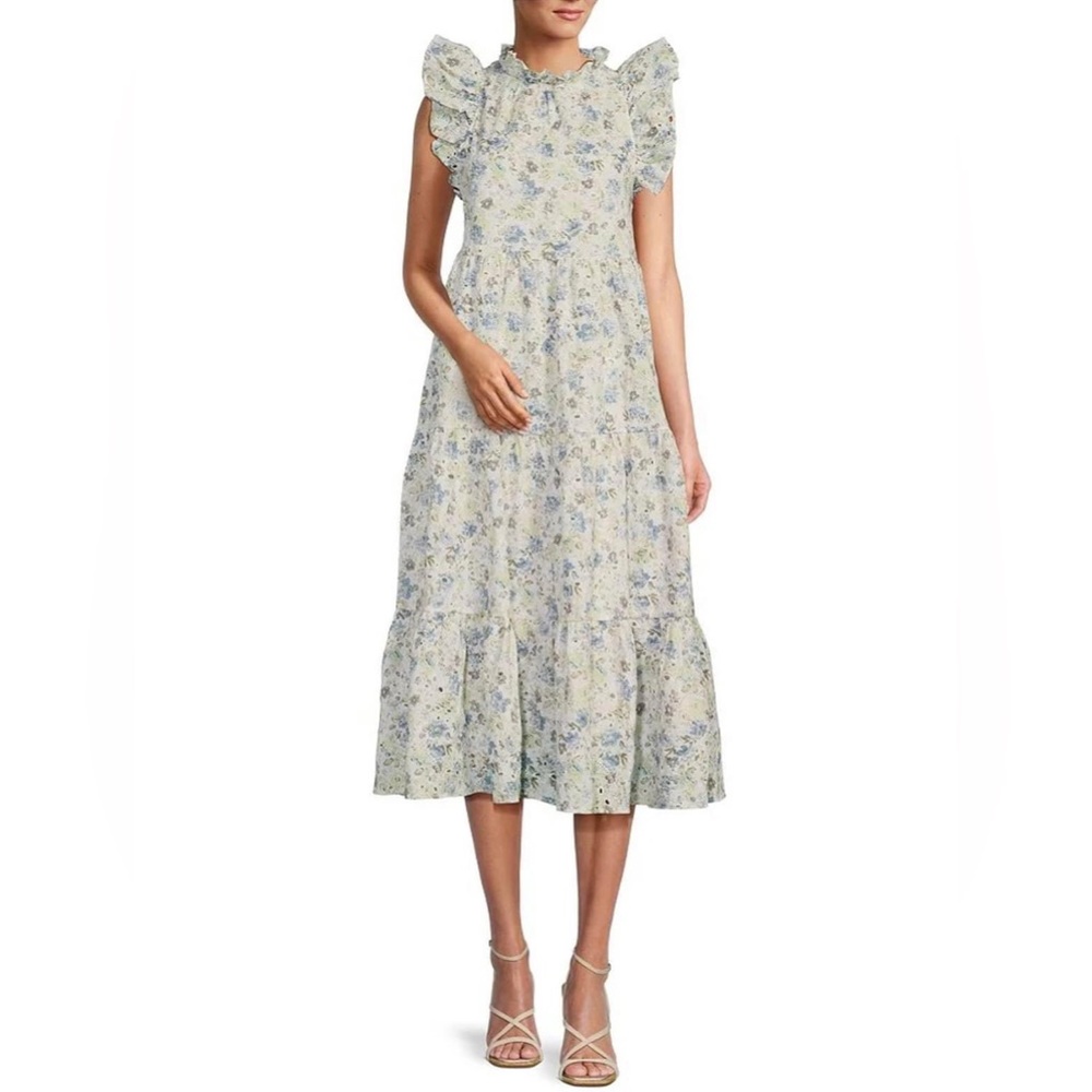 NWT - En Saison Eyelet Midi Dress in Olive Floral